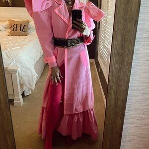 Nuebyrne Statement Pink Trench Coat Dress with detachable Ruffled Hem